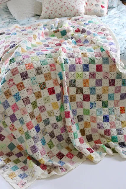 Battenberg Blanket Crochet Pattern PDF | Solid Granny Square Afghan | Easy-Intermediate Crochet Blanket | UK & US Terms