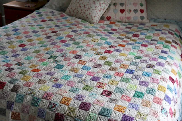 Battenberg Blanket Crochet Pattern PDF | Solid Granny Square Afghan | Easy-Intermediate Crochet Blanket | UK & US Terms
