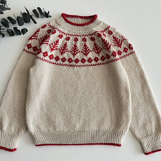 Pine Sweater Knitting Pattern | Kids Fair Isle Yoke Sweater | Top Down Nordic Jumper | Children Knit PDF Pattern 2–12 Years