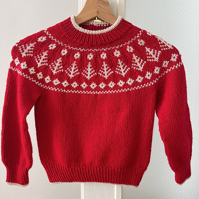 Pine Sweater Knitting Pattern | Kids Fair Isle Yoke Sweater | Top Down Nordic Jumper | Children Knit PDF Pattern 2–12 Years